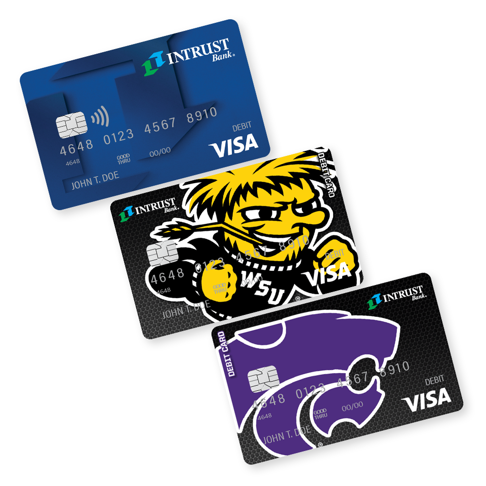 INTRUST Bank debit cards featuring University Designs